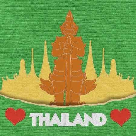 Thailand travel concept withi stitch style on fabric backgroundの写真素材