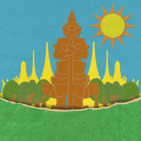 Thailand travel concept withi stitch style on fabric backgroundの写真素材