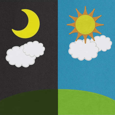 Weather seasonal concept in stitch style on fabric backgroundの写真素材