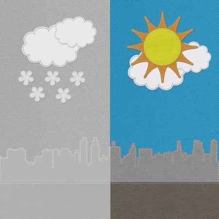 Weather seasonal concept in stitch style on fabric backgroundの写真素材