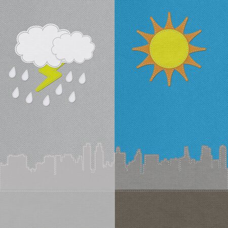 Weather seasonal concept in stitch style on fabric backgroundの写真素材