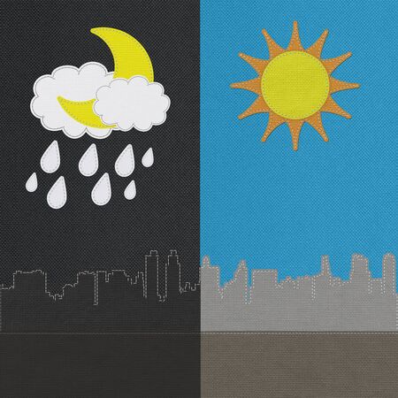 Weather seasonal concept in stitch style on fabric backgroundの写真素材