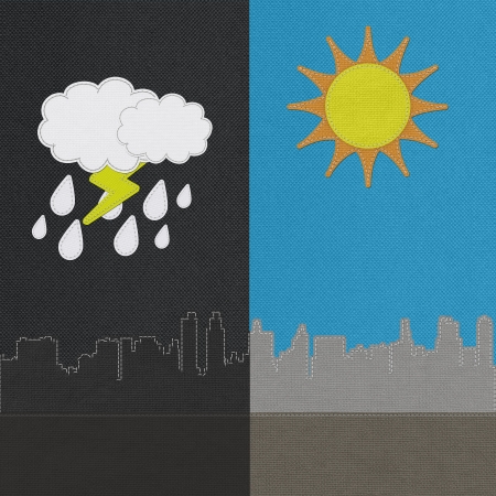 Weather seasonal concept in stitch style on fabric backgroundの写真素材