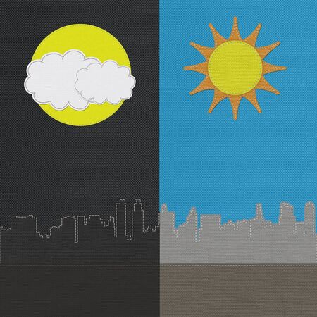 Weather seasonal concept in stitch style on fabric backgroundの写真素材