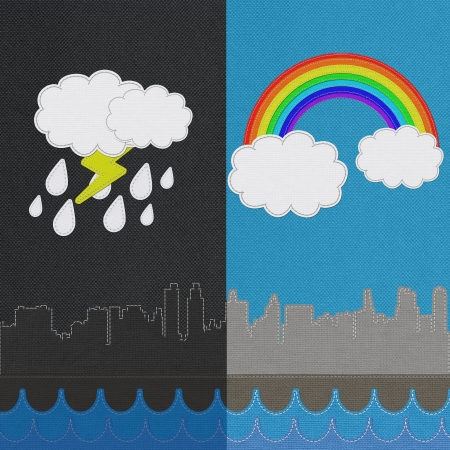 Weather seasonal concept in stitch style on fabric backgroundの写真素材