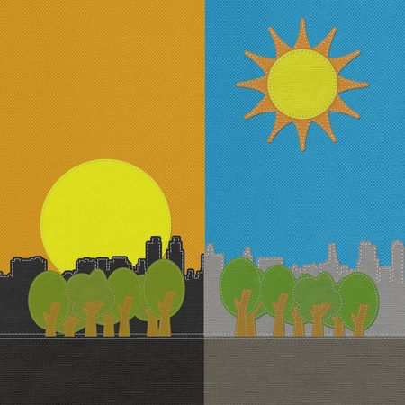 Weather seasonal concept in stitch style on fabric backgroundの写真素材