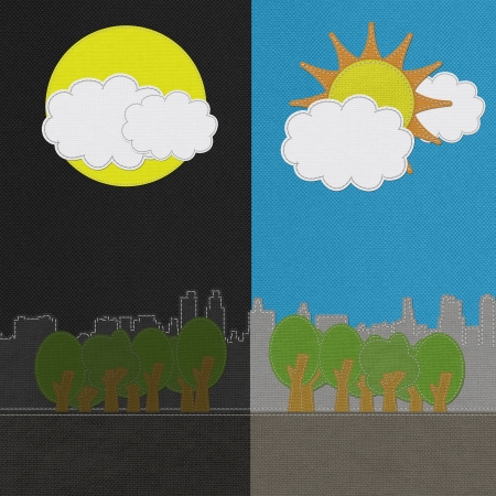 Weather seasonal concept in stitch style on fabric backgroundの写真素材