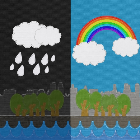 Weather seasonal concept in stitch style on fabric backgroundの写真素材