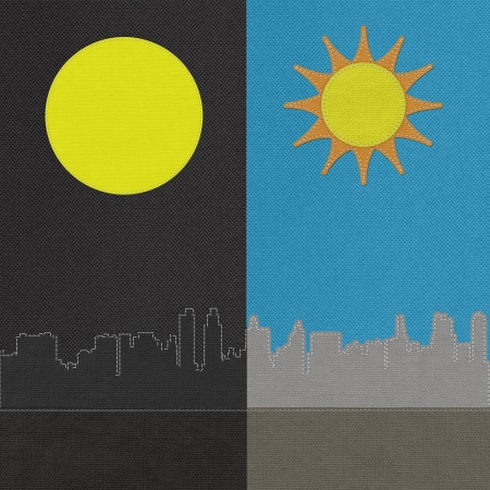 Weather seasonal concept in stitch style on fabric backgroundの写真素材