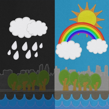 Weather seasonal concept in stitch style on fabric backgroundの写真素材