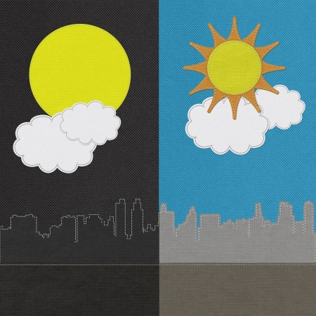 Weather seasonal concept in stitch style on fabric backgroundの写真素材