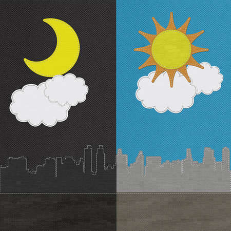 Weather seasonal concept in stitch style on fabric backgroundの写真素材