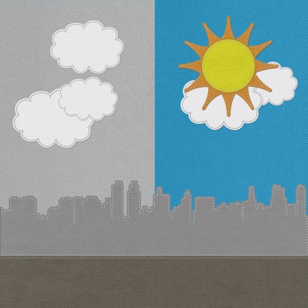 Weather seasonal concept in stitch style on fabric backgroundの写真素材