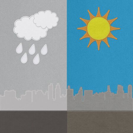 Weather seasonal concept in stitch style on fabric backgroundの写真素材