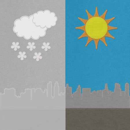 Weather seasonal concept in stitch style on fabric backgroundの写真素材