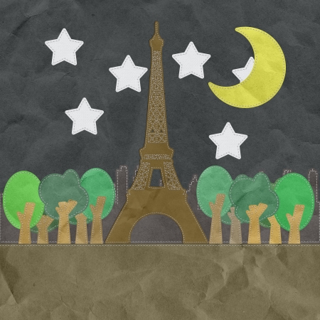 Eiffel tower, Paris. France in stitch style on paper texture backgroundの写真素材