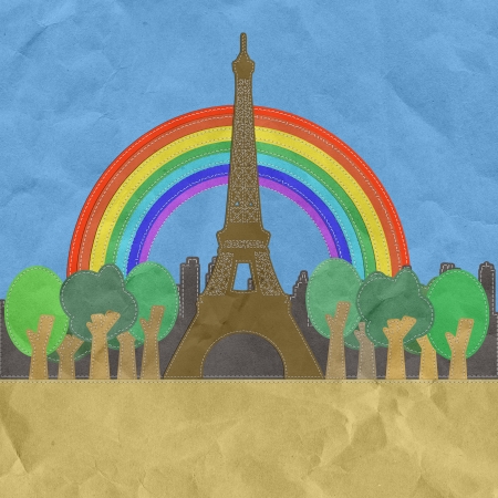 Eiffel tower, Paris. France in stitch style on paper texture backgroundの写真素材