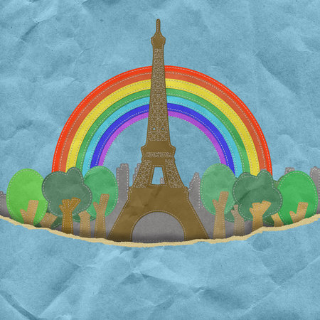 Eiffel tower, Paris. France in stitch style on paper texture backgroundの写真素材