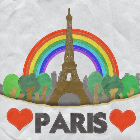 Eiffel tower, Paris. France in stitch style on paper texture backgroundの写真素材