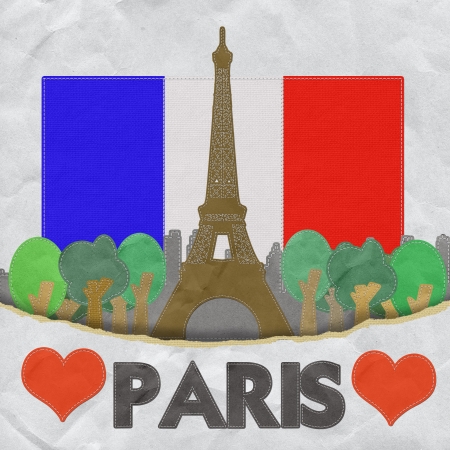 Eiffel tower, Paris. France in stitch style on paper texture backgroundの写真素材