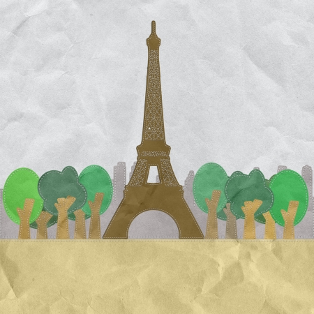 Eiffel tower, Paris. France in stitch style on paper texture backgroundの写真素材