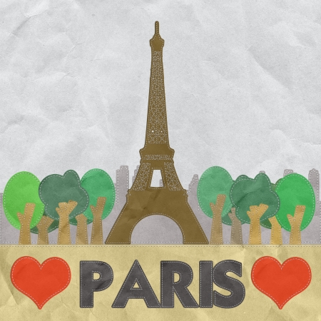 Eiffel tower, Paris. France in stitch style on paper texture backgroundの写真素材