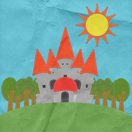 Fairy-tale castle on a green fieldの写真素材