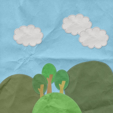 Moutain landscape in stitch style on paper textureの写真素材