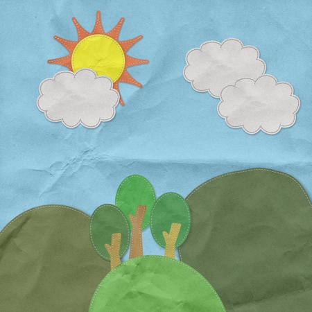 Moutain landscape in stitch style on paper textureの写真素材