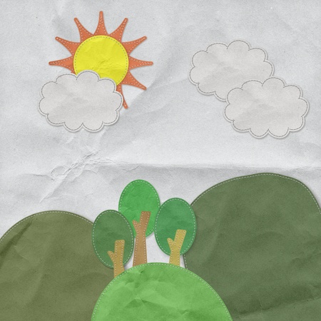 Moutain landscape in stitch style on paper textureの写真素材