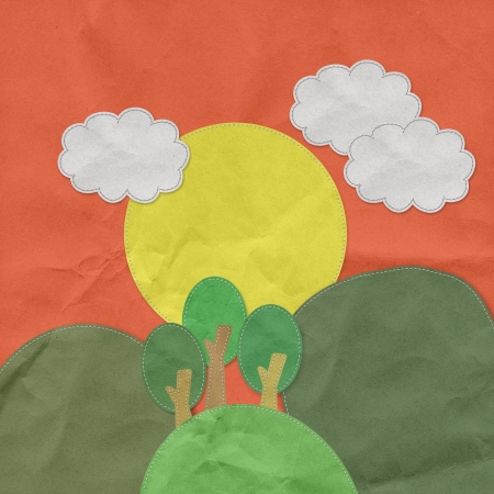 Moutain landscape in stitch style on paper textureの写真素材
