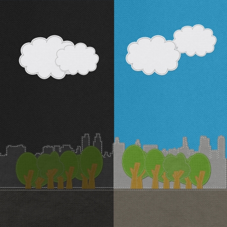 Weather seasonal concept in stitch style on fabric backgroundの写真素材