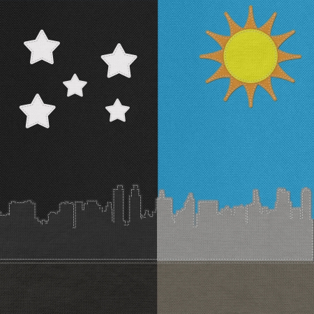 Weather seasonal concept in stitch style on fabric backgroundの写真素材