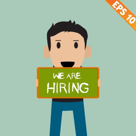 Cartoon Businessman with chalk board for hiring vacancy - Vector illustrationのイラスト素材