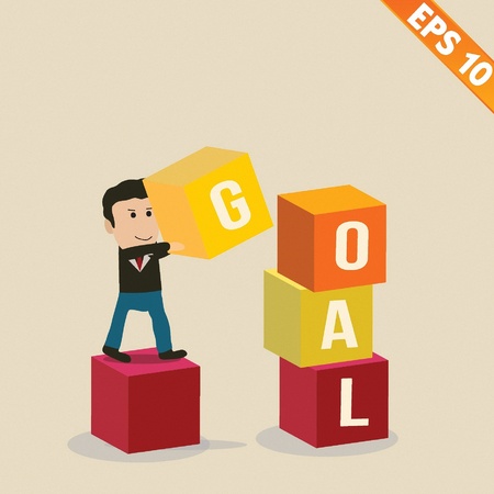 Cartoon Businessman stacking goal box - Vector illustration のイラスト素材