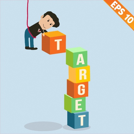 Cartoon Businessman stacking target box - Vector illustration のイラスト素材