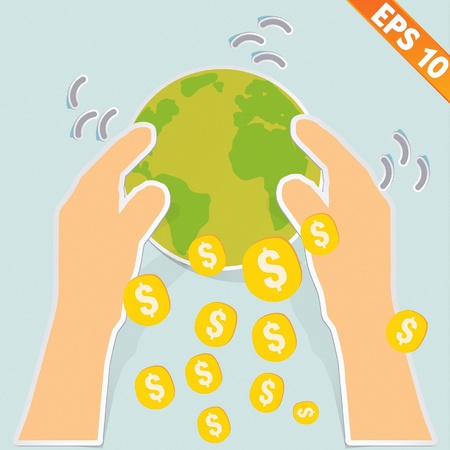 Hand holding earth with money - Vector illustration  のイラスト素材