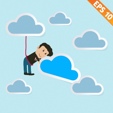 Cartoon business man with cloud computing - Vector illustration のイラスト素材