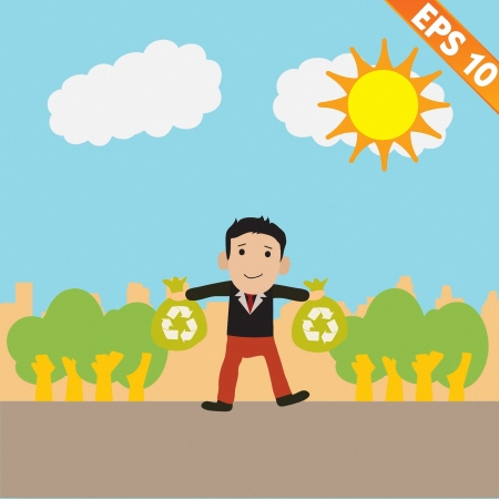 Cartoon with recycle bag - Vector illustration - EPS10のイラスト素材