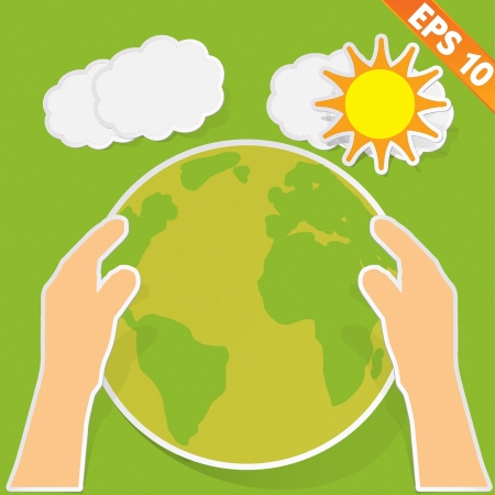 Hand holding earth with green ecology - Vector illustration のイラスト素材