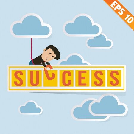 Cartoon Businessman with success billboard - Vector illustration  のイラスト素材