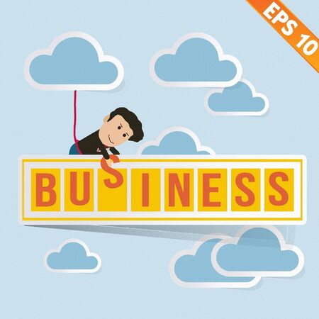 Cartoon Businessman with business billboard - Vector illustration のイラスト素材