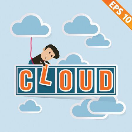 Cartoon Businessman with business billboard - Vector illustration のイラスト素材