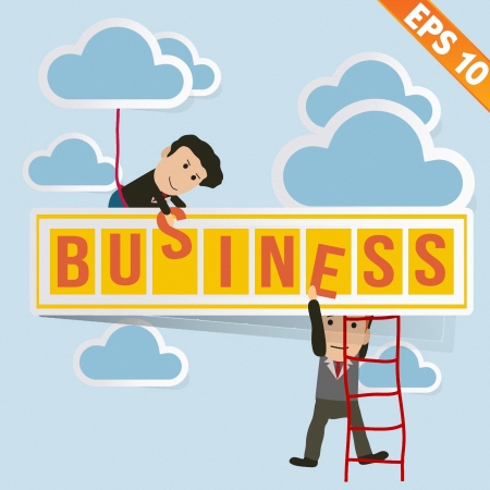 Cartoon Businessman with business billboard - Vector illustration  のイラスト素材