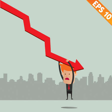 Cartoon Businessman hanging on graph - Vector illustrationのイラスト素材