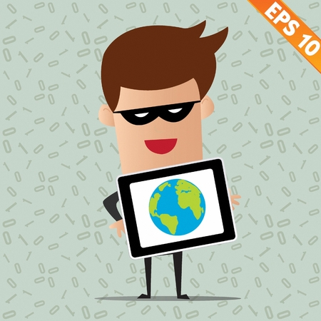 Thief with tablet PC - Vector illustration - EPS10 のイラスト素材