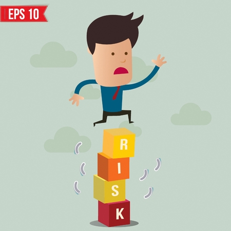 Business man jump over the risk block - Vector illustration - EPS10のイラスト素材