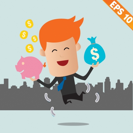Cartoon Businessman with financial money - Vector illustrationのイラスト素材