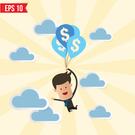 Cartoon Businessman flying away by using money balloon - Vector illustration - EPS10 のイラスト素材