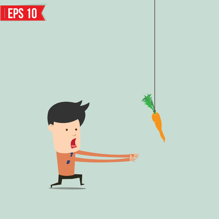 Cartoon Business man trying to reach a carrot  - Vector illustration - EPS10 のイラスト素材
